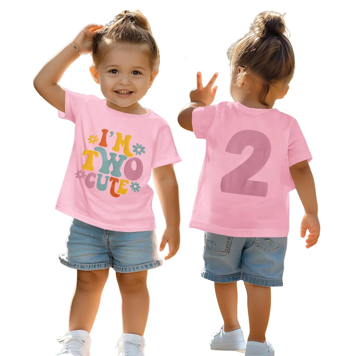Maglietta per il 2° compleanno per ragazze "I'm Two Cute" Stampante Shirt Secondo Compleanno Camicie Festa di Compleanno Abbigliamento Estivo Manica Corta Top Morbido Girocollo Tshirt 2 Anni Bambini