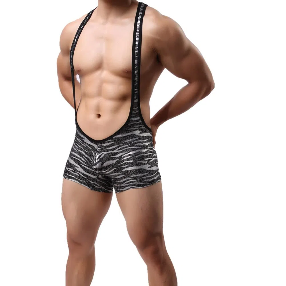 Uomo Bodysuit Wrestling Singlets Leopard Gym Underwear