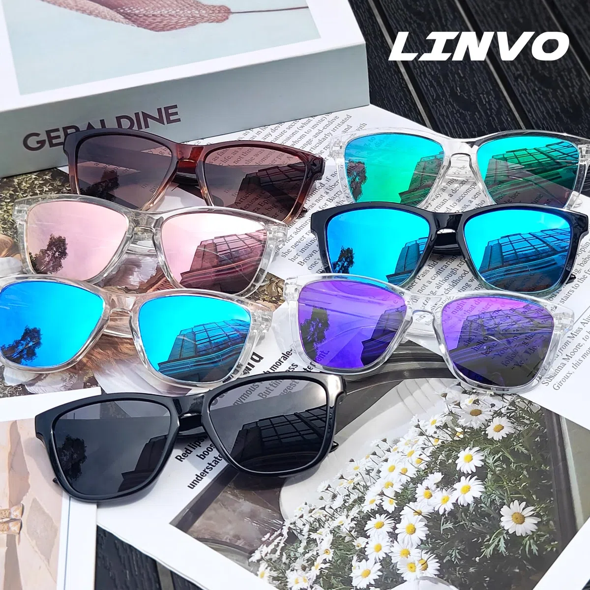 LINVO Occhiali da Sole Uomo Donna Polarizzati, Montatura Chiara Designer Protezione UV400 Guidare