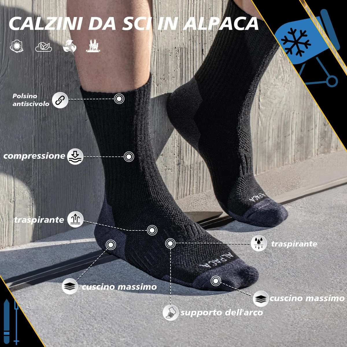 Calze Termiche Donna Uomo 2 Paia Lana de Alpaca Invernali Calzini Termici Calde Caldi Pesanti Ciclismo Trekking Running Sci Sportive Taglie 35-51