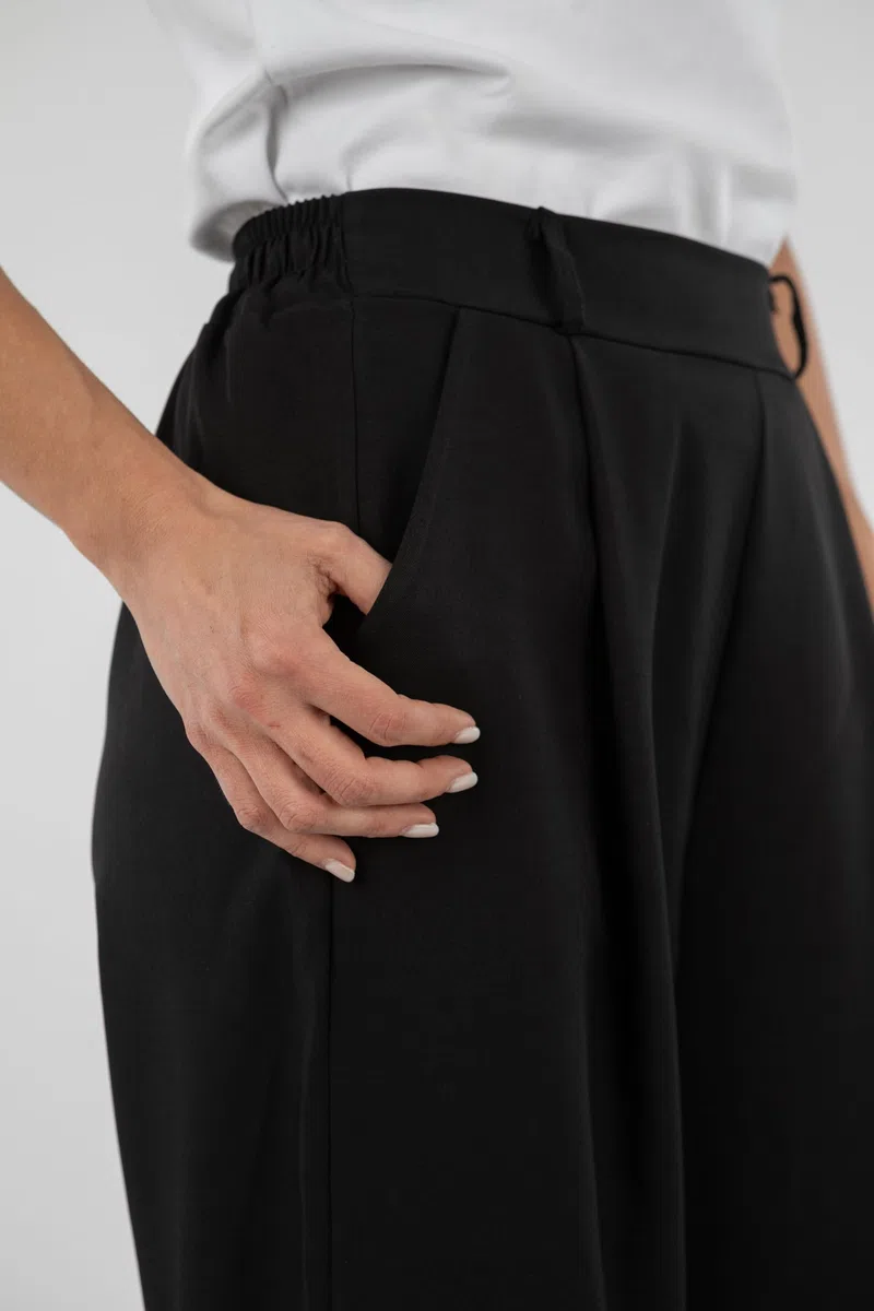 Pantaloni Donna Eleganti Vita Alta con Elastico in Vita Gamba Larga Palazzo con Tasche Pantaloni Lunghi Casual