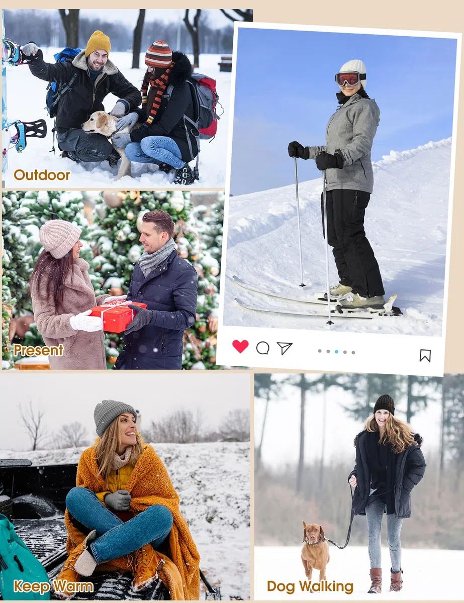 Donna Inverno Cappello Sciarpa e Touchscreen Guanti Set Caldo Scaldacollo Foderato Pile Berretto Sciarpa a Maglia Scaldaorecchie in Peluche Calze 5 Pezzi per Invernali Sport Sci all'aperto