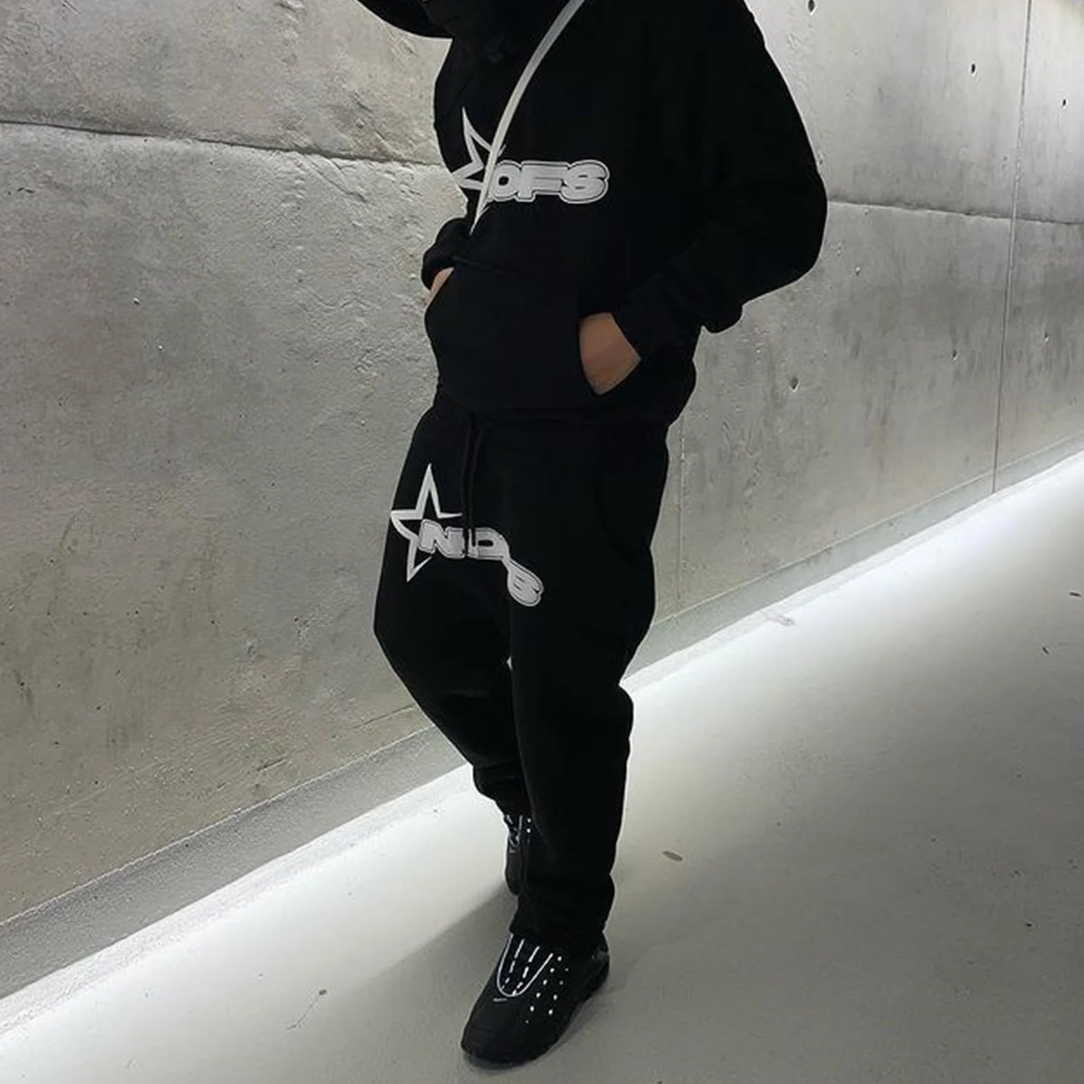 Tuta da jogging da uomo, 2 pezzi, tuta da ginnastica con lettere stampate, con cappuccio e pantaloni da jogging Y2K Hip Hop Streetwear oversize, per il tempo libero, per l'inverno, in cotone caldo
