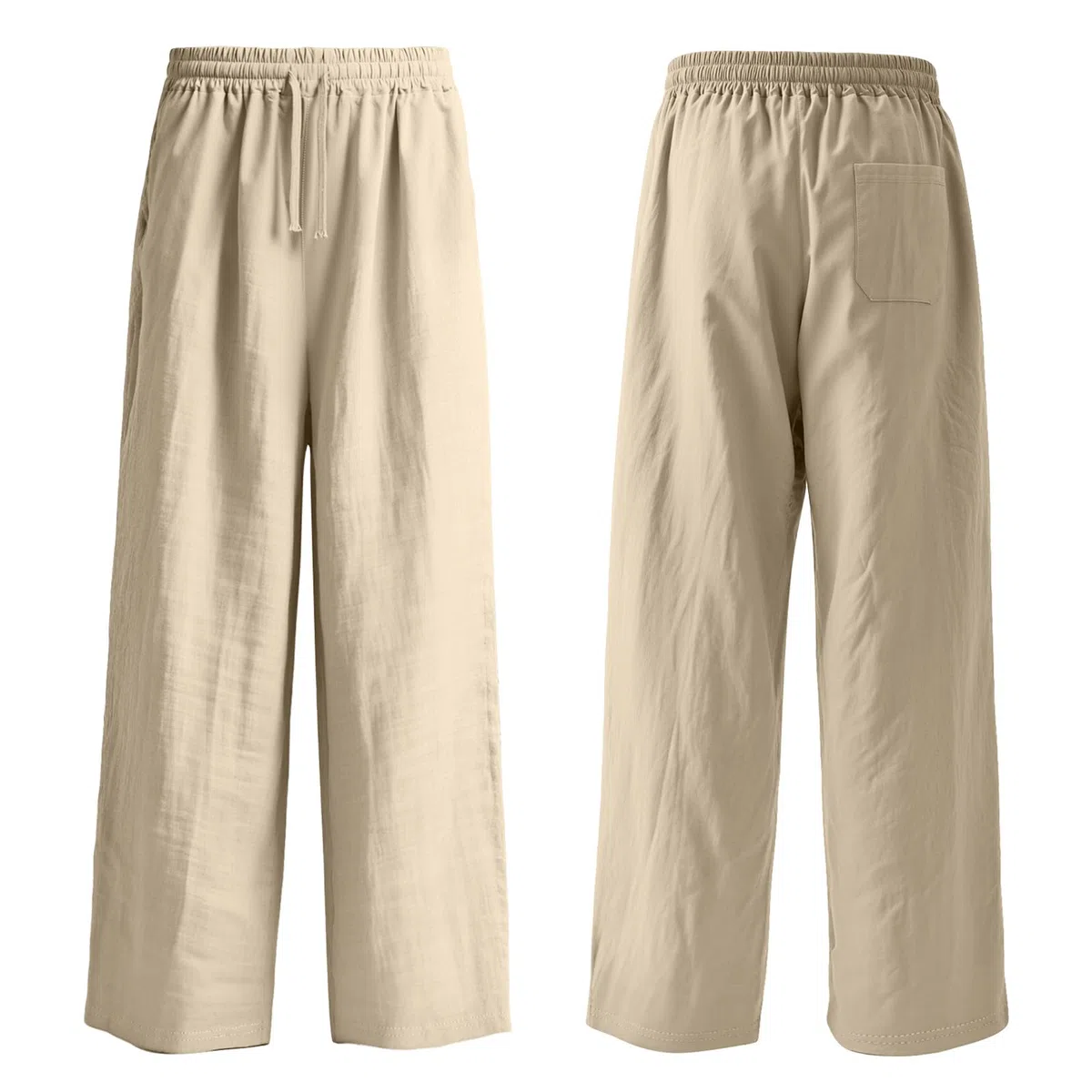 Nuofengkudu Pantaloni Cotone Lino Uomo Estivi Larghi Leggeri Traspirante 3 Tasche Elastico in Vita Coulisse Comodi Gamba Larga Yoga Pantalone Vacanza Casual Casa Spiaggia