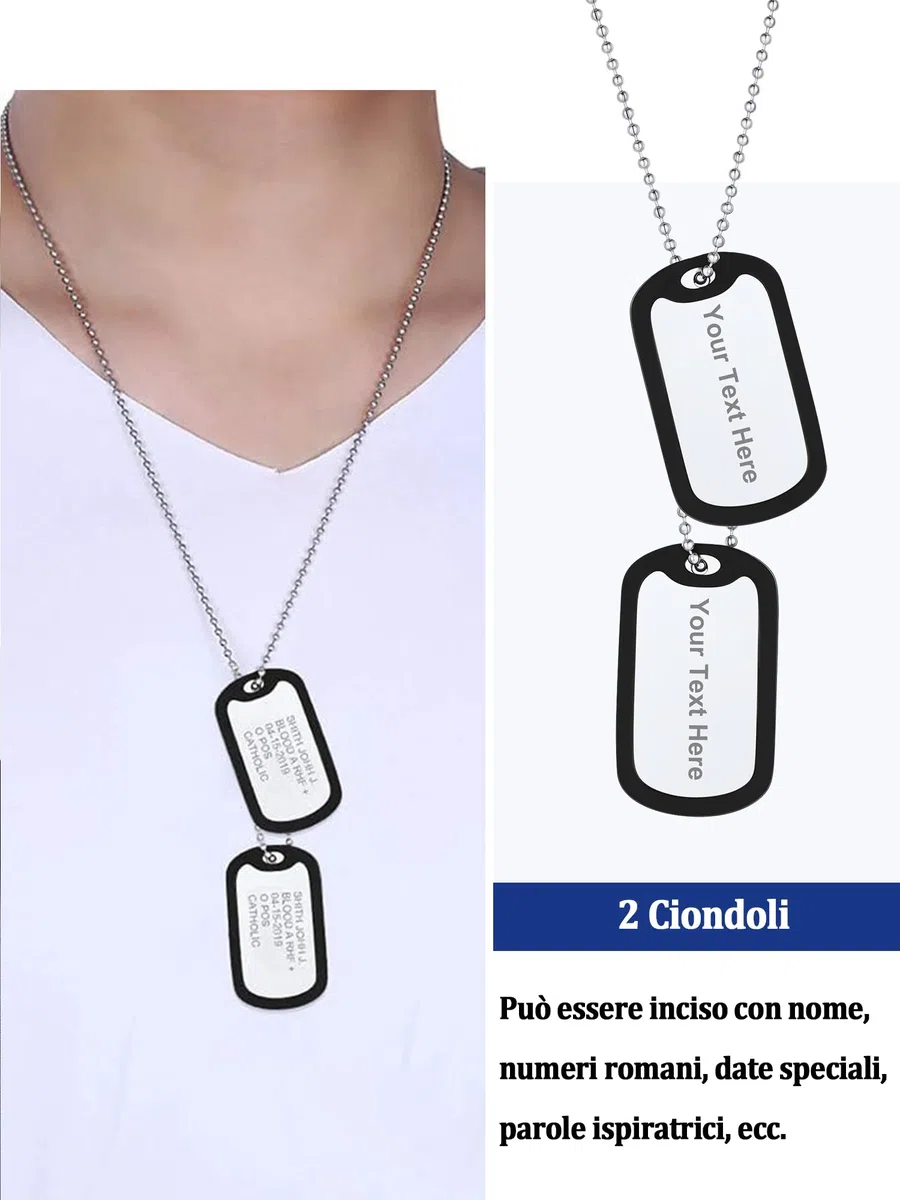 PROSTEEL Collana Uomo, Collana Militare Personalizzata, Piastrine Dog Tag, Incisione Laser, Catena Palla 55+5 CM, Ciondolo Targhetta dell'Esercito, Militare ID Targhetta(con Confezione)