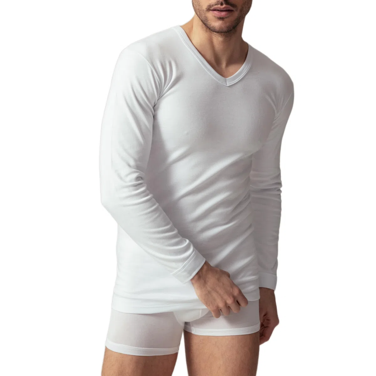 Maglia Intima (2 Pezzi) Lana e Cotone Uomo Termica Manica Lunga Scollo a V Invernale