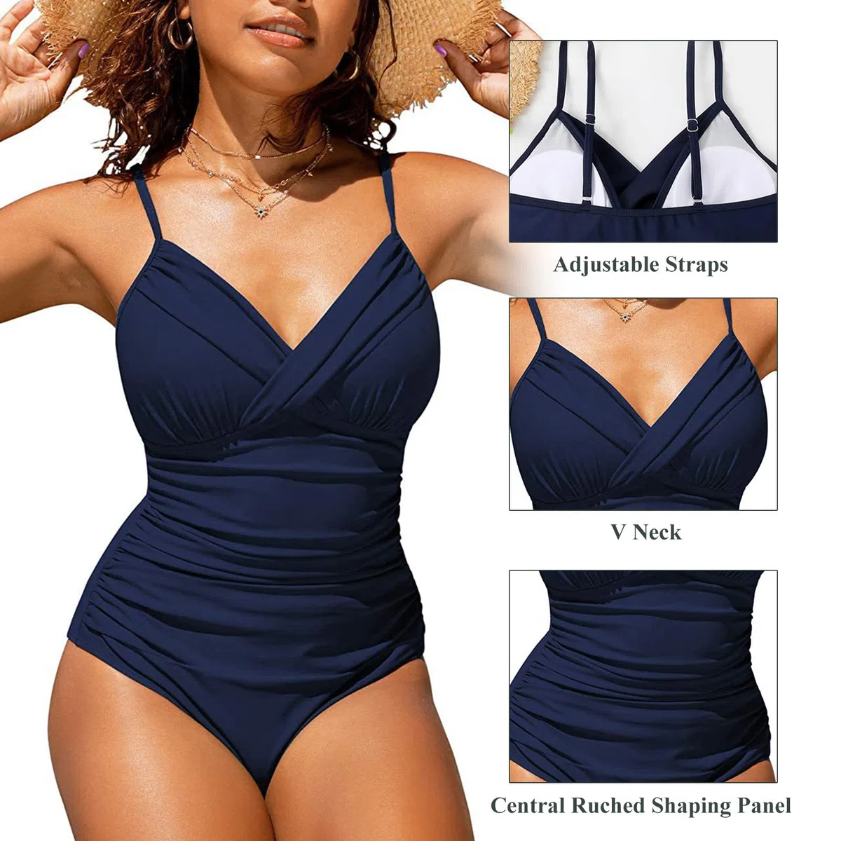 Costume Intero Donna Scollo a V Curvy Costumi da Bagno Contenitivo Intero Modellante Un Pezzo Monokini Mare Piscina Spiaggia Imbottito Costumi Interi Elegante