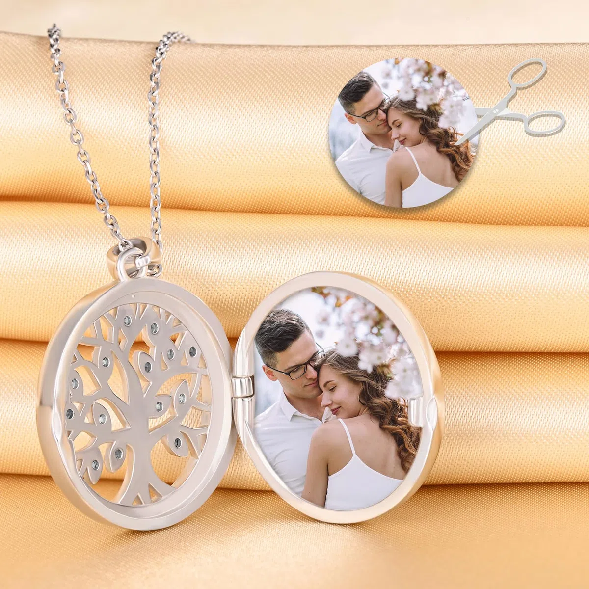 Collana Foto Personalizzata in Argento 925 Medaglione Albero della vita per Donna, Ciondolo Albero Portafoto con Zirconi, Regalo Gioielli per Madre Figlia Fidanzata