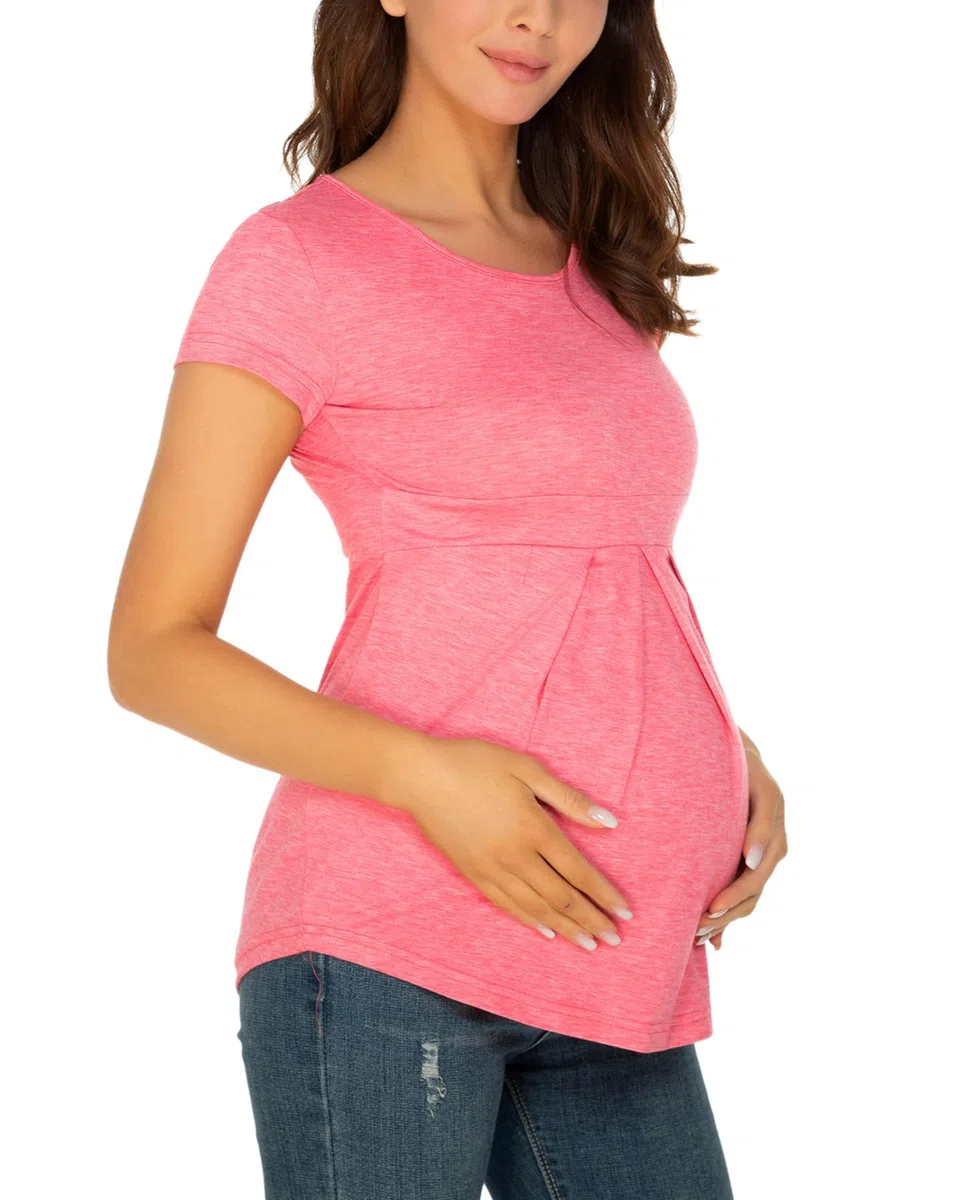 Maglia da donna incinta con maniche a 3/4, Rosa a righe
