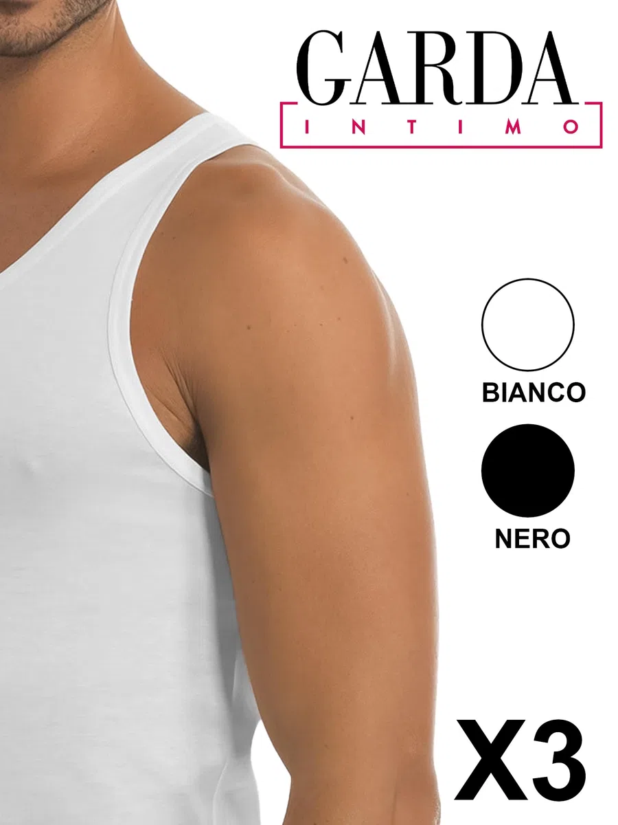 GARDA - 3pz Canotta Spalla Larga, Intimo Uomo,100% Cotone Pettinato Art.0021