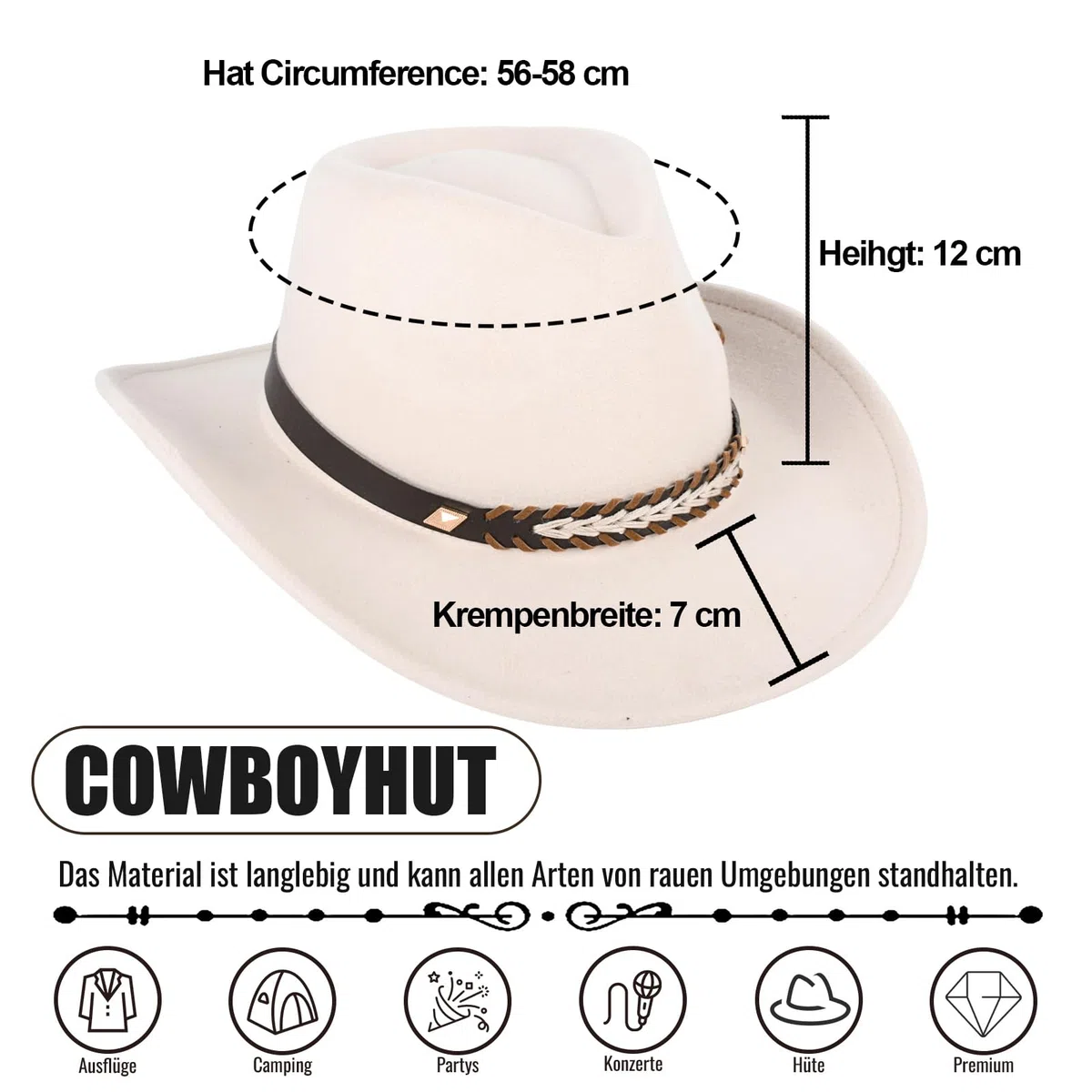 Classico cappello da cowboy, universale, da cowboy occidentale, per uomini e donne, adatto per campeggio, giardinaggio, vacanza, morbido ed elegante cappello da cowboy