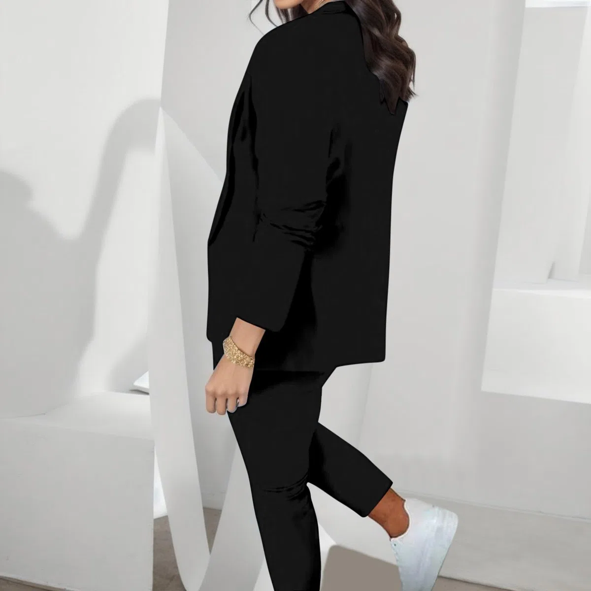 Tailleur Donna Eleganti Pantaloni e Giacca da Cerimonia Curvy Completo Blazer a Maniche Lunghe Tuta Elastici in Vita Set di Abiti in Tinta Unita Pantalone Giacche Due Pezzi Elegante Suit Versatile