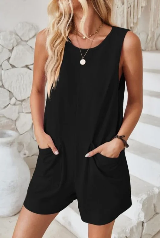 Haibang Salopette Donna Estiva Tute Corte Donna Senza Manica Allentata Casual Jumpsuit con Tasche Morbida Monopezzi e Tutine Elegante Playsuit Overall Romper Pantaloncini Spiaggia Vacanza Outfit