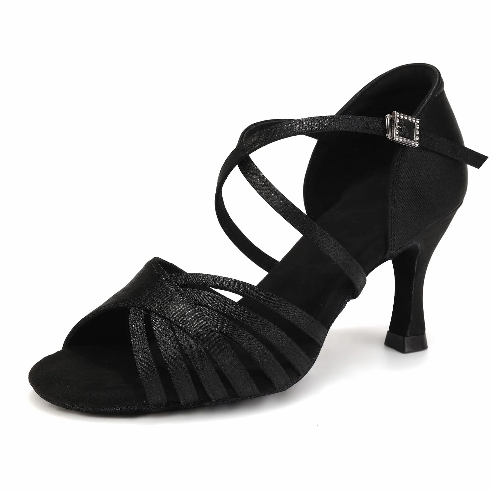 Scarpe da Ballo Latino Americano Donna Raso Professionale Scarpe da Salsa Tango Bachata Scarpe con Punta Aperta