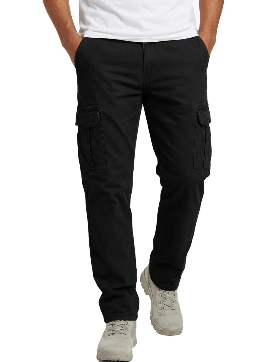 Runcati Pantaloni da uomo, vestibilità normale, pantaloni cargo da uomo, tinta unita, casual, in cotone, elastico in vita, pantaloni sportivi per attività all'aria aperta, con tasche