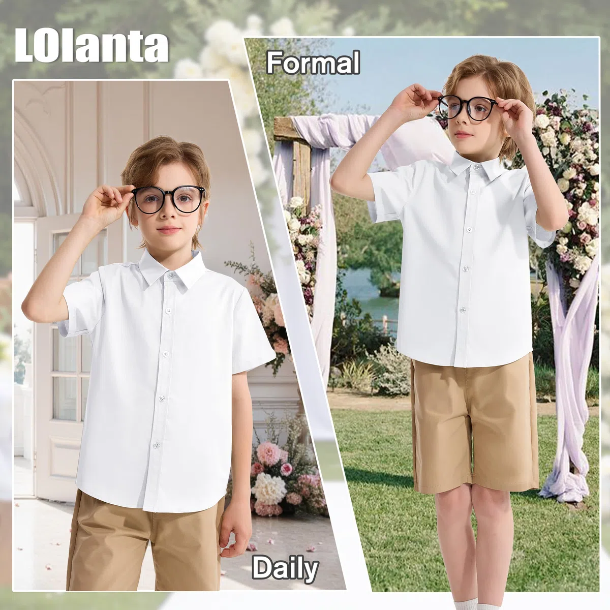 LOLANTA Camicia a Maniche Corte per Bambini, Camicia Scolastica Formale in Puro Cotone, 3–14 Anni