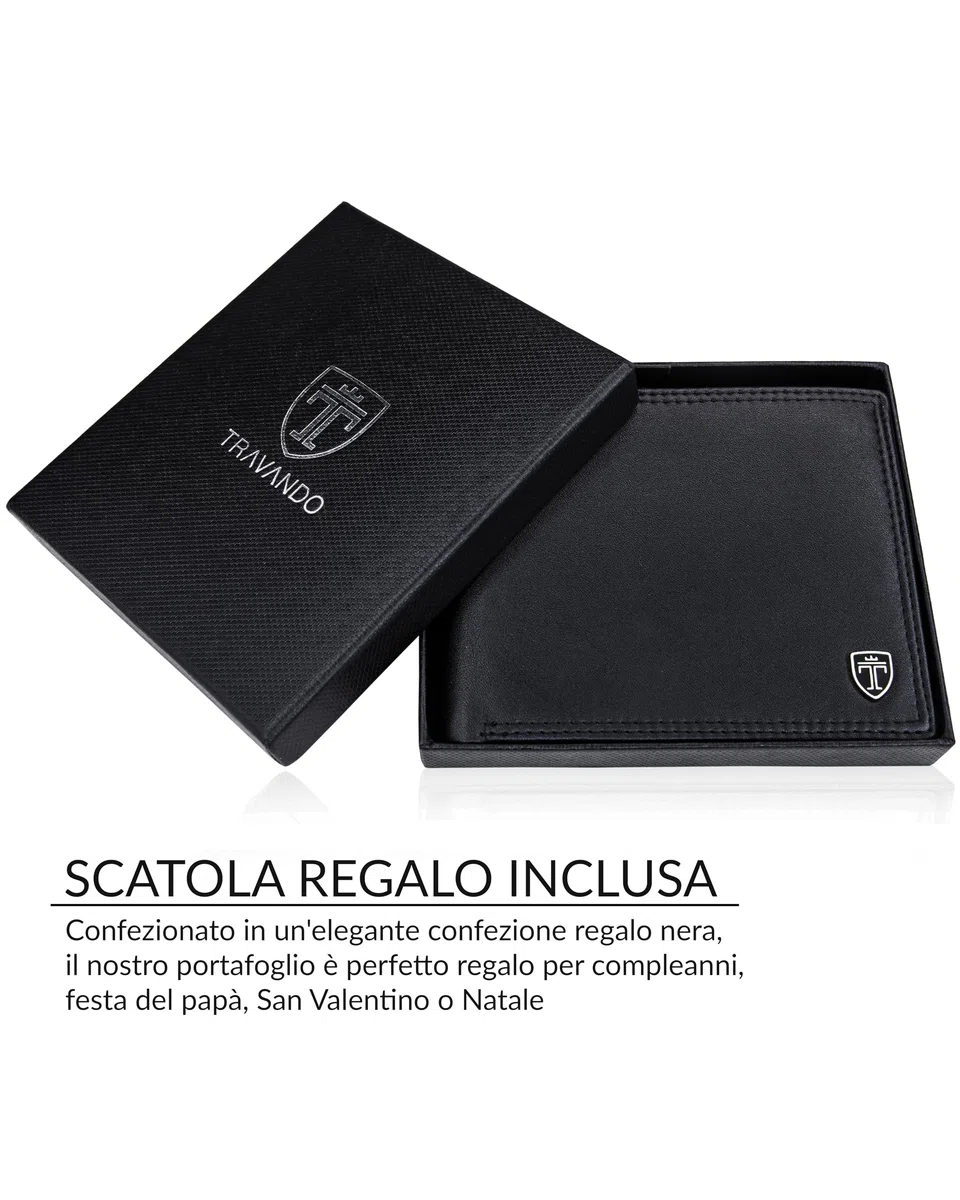 TRAVANDO Portafoglio Uomo Grande OSLO con protezione RFID Porta Carte di Credito nero con Portamonete Borsellino Portafogli in formato Verticale Porta Banconote Wallet Porta monete Regalo