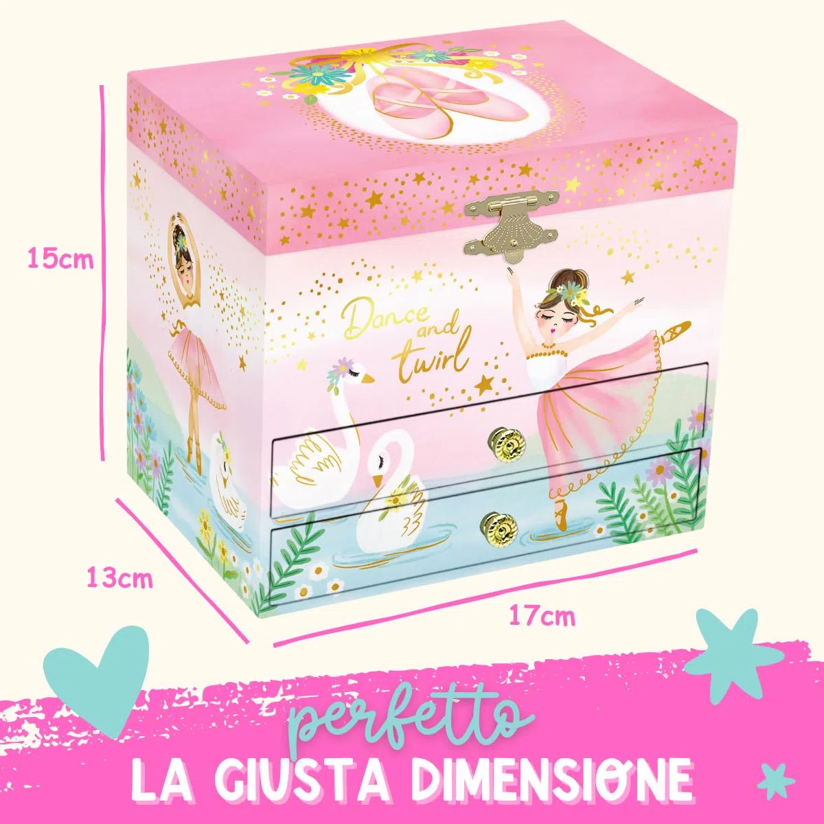 Scatola Musicale per Bambine - Portagioie Carillon per Bambini con Ballerina Rotante, Regali di Compleanno Balletto per Bambine, Scatole per Gioielli, 17,1 x 13,3 x 15,2 cm - 3-10 anni, Rosa