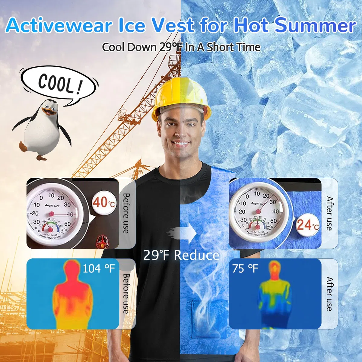 Giubbotto di ghiaccio, gilet refrigerante, regolabile, gilet freddo, estivo, resistente al calore, per il raffreddamento istantaneo, in PVA, impermeabile, gilet da lavoro per uomini e donne