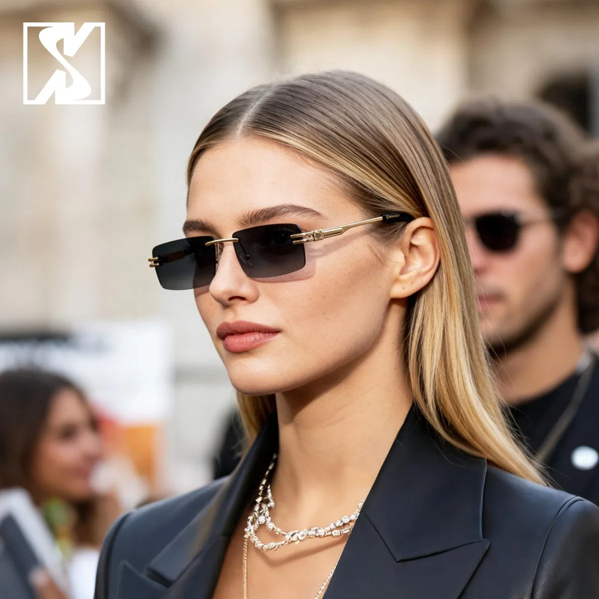 Occhiali da sole senza montatura retrò per uomo Donna Occhiali da sole rettangolari con montatura ultra piccola Vedere attraverso gli occhiali