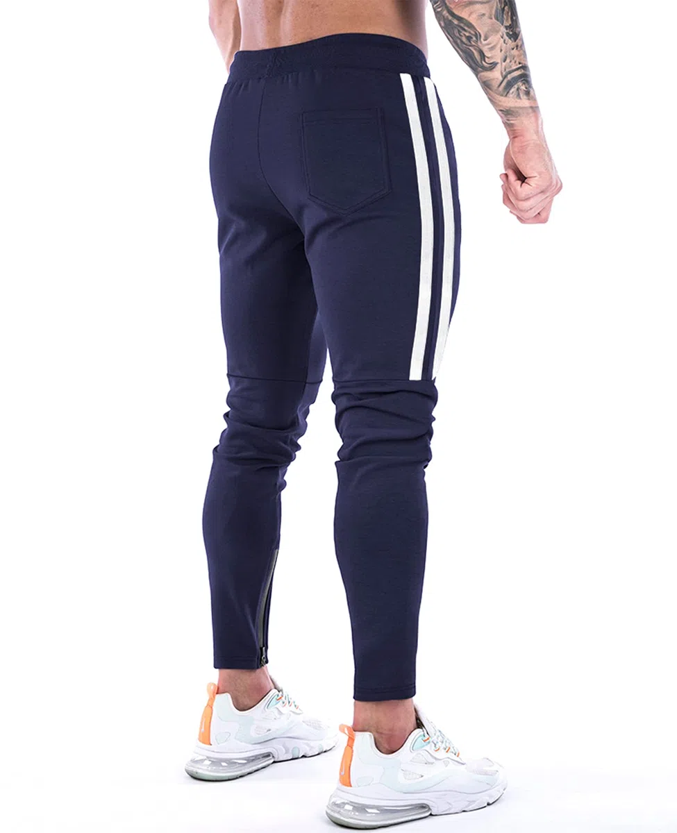 Suwangi Pantaloni Tuta Uomo Palestra Running della Allenamento Slim Fit Design a Righe con Tasche Zip