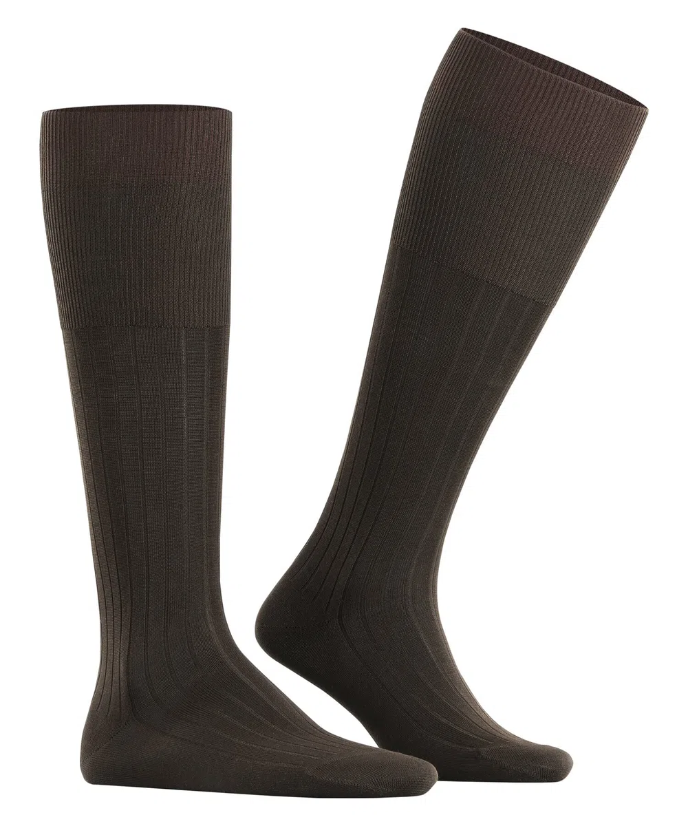 FALKE uomo Milano calzini lunghi traspiranti sostenibili biologici cotone filo di Scozia suola climatica attiva cuciture piatte alla punta sottili a coste per look casual eleganti lavoro 1 paio