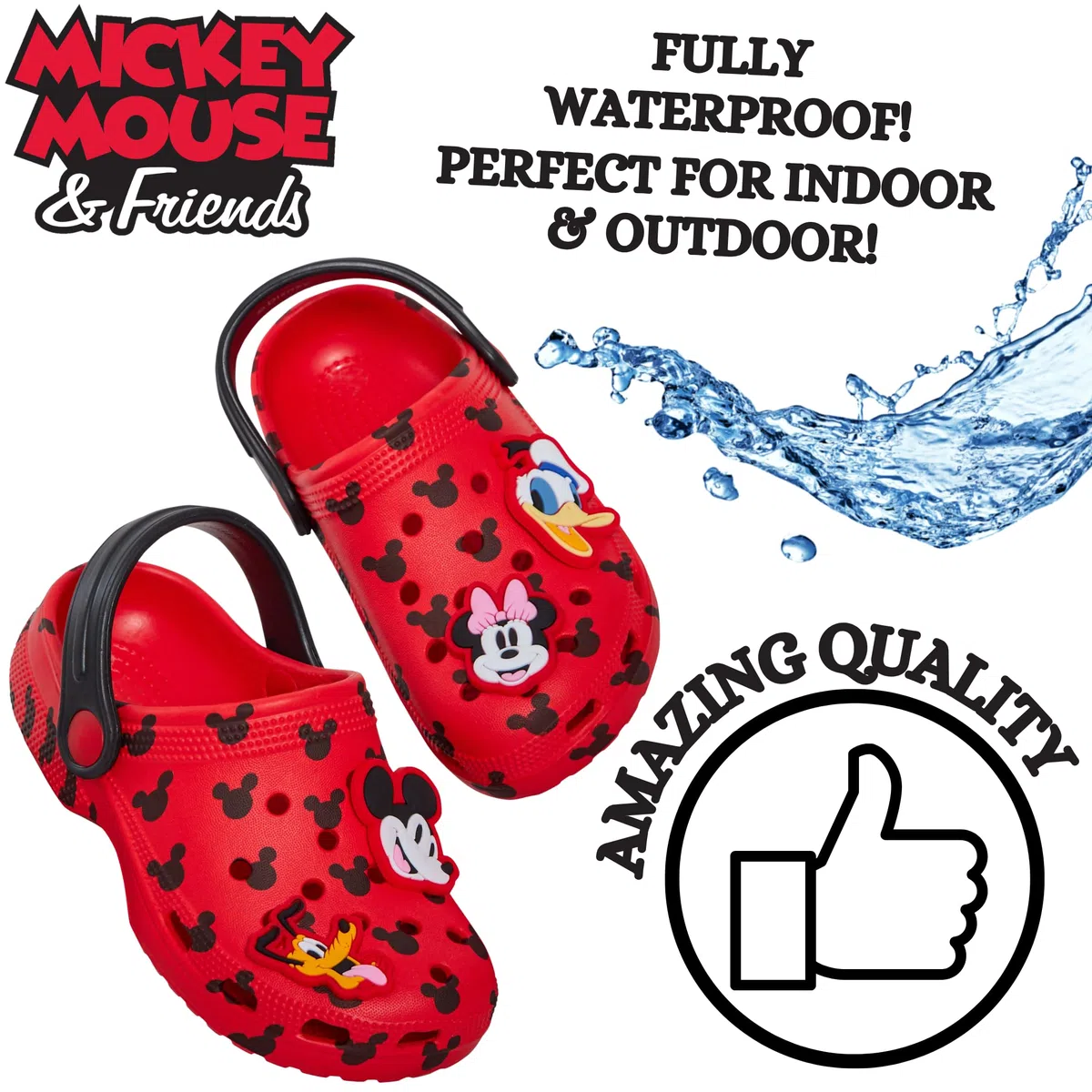 Disney Zoccoli Mickey Mouse Minnie Mouse con Charms, Sandali per Bambini, Sliders Estivi con Cinturino alla Caviglia, Scarpe da Spiaggia