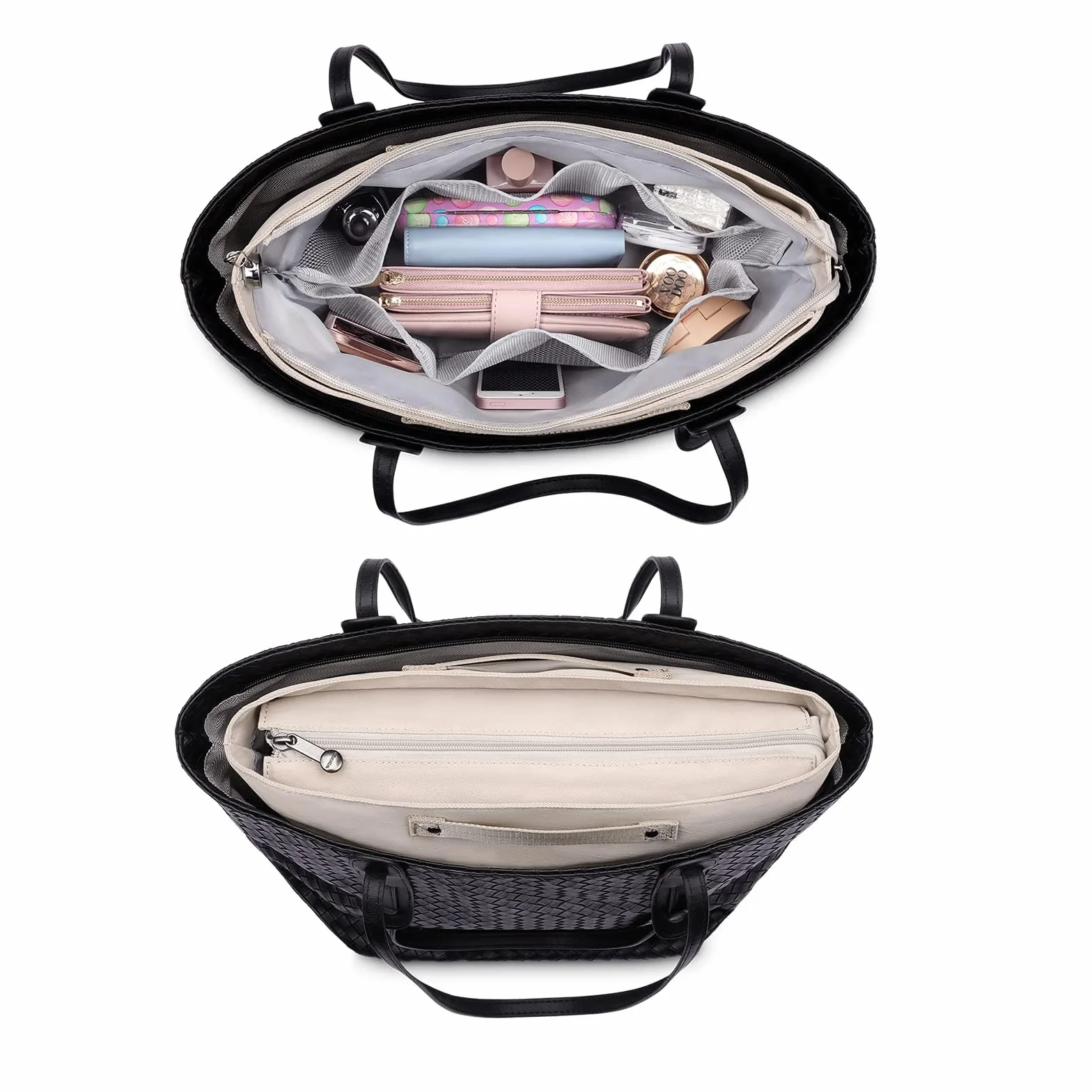 HyFanStr Organizer da Borsa Donna, Poliestere impermeabile Organizzatore Interno Purse, Organizer Borse con tasca con Chiusura Cerniera e Portachiavi Beige (M)