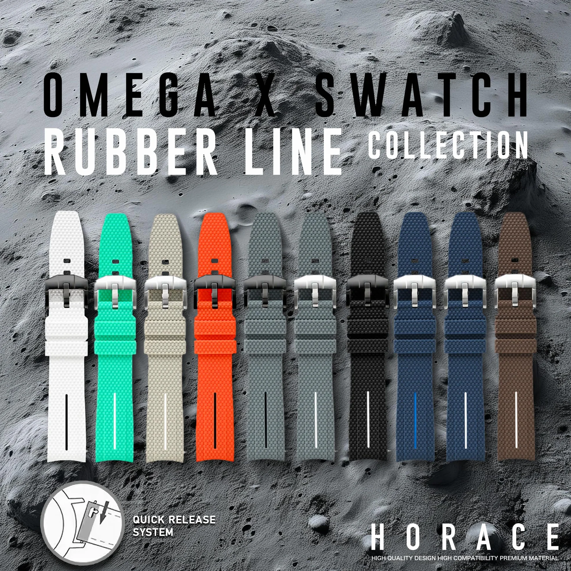 HORACE Cinturino universale da 20 mm in silicone LSR con sgancio rapido – Texture premium con linea colorata – Compatibile con Omega x Swatch MoonSwatch