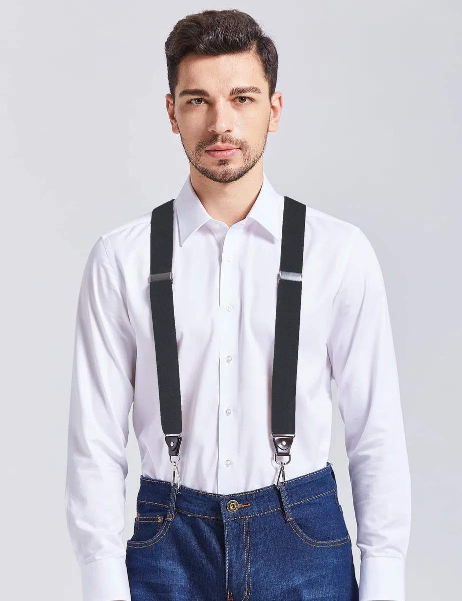 Bretelle da uomo extra forti 3,5 cm di larghezza con ganci girevoli e cinghie elastiche Y-back per jeans