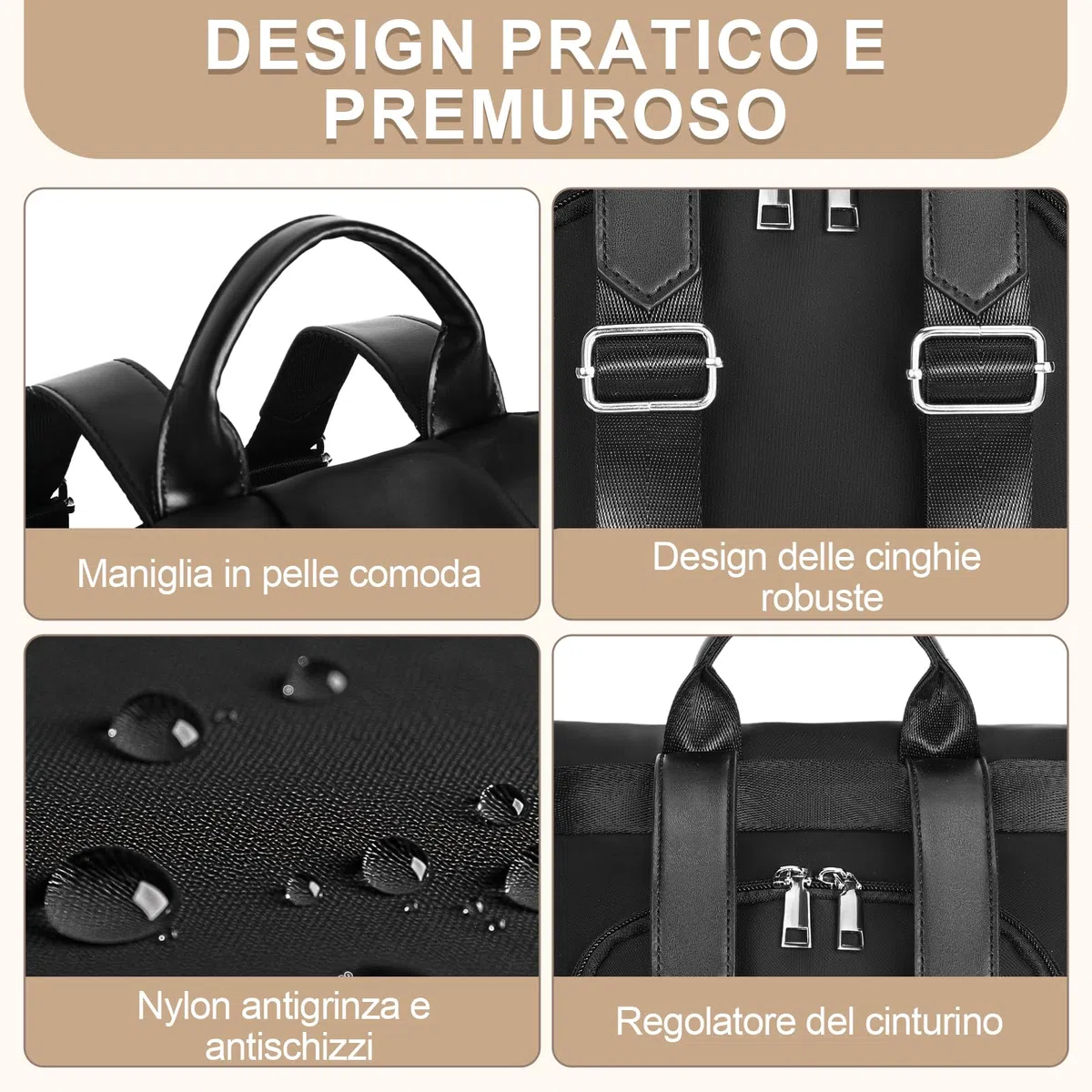 Eshow Zaino Donna, Zainetto Antifurto Multifunzionale, Borsa Casual ed Moda per Viaggio, Scuola, Lavoro, Shopping, Visite e Università