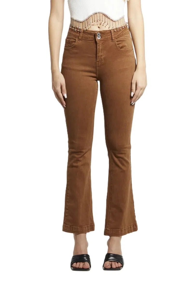 Pantaloni Donna Vita Alta Elasticizzati a Zampa – Jeans Svasati Casual Eleganti, vestibilità Slim (cod. 8048)