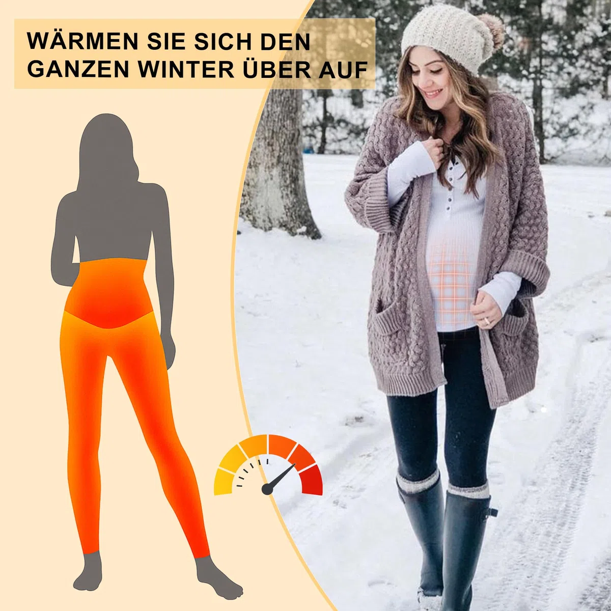 HIPOWER Leggings termici per gravidanza, da donna, a vita alta, caldi, per gravidanza, yoga