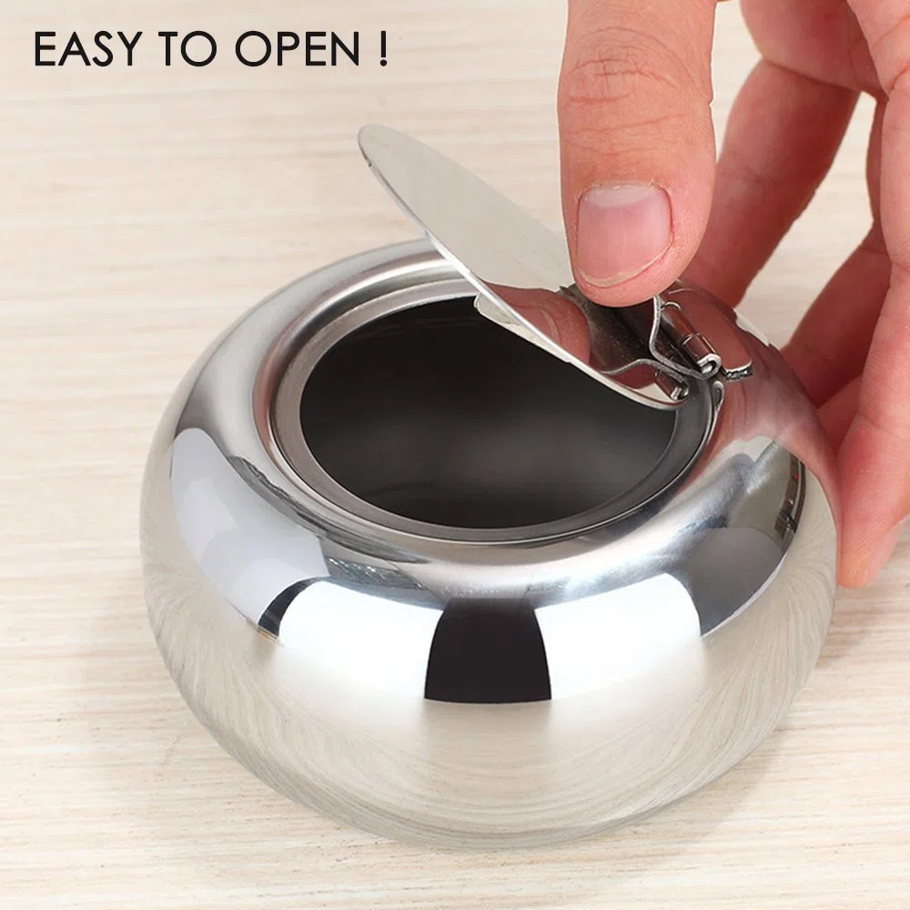 Posacenere per sigaretta in acciaio inox con coperchio, MAXIN antivento sigaretta posacenere fumatori cenere ufficio cenere vassoio cenere per la decorazione dell'ufficio a casa-argento.