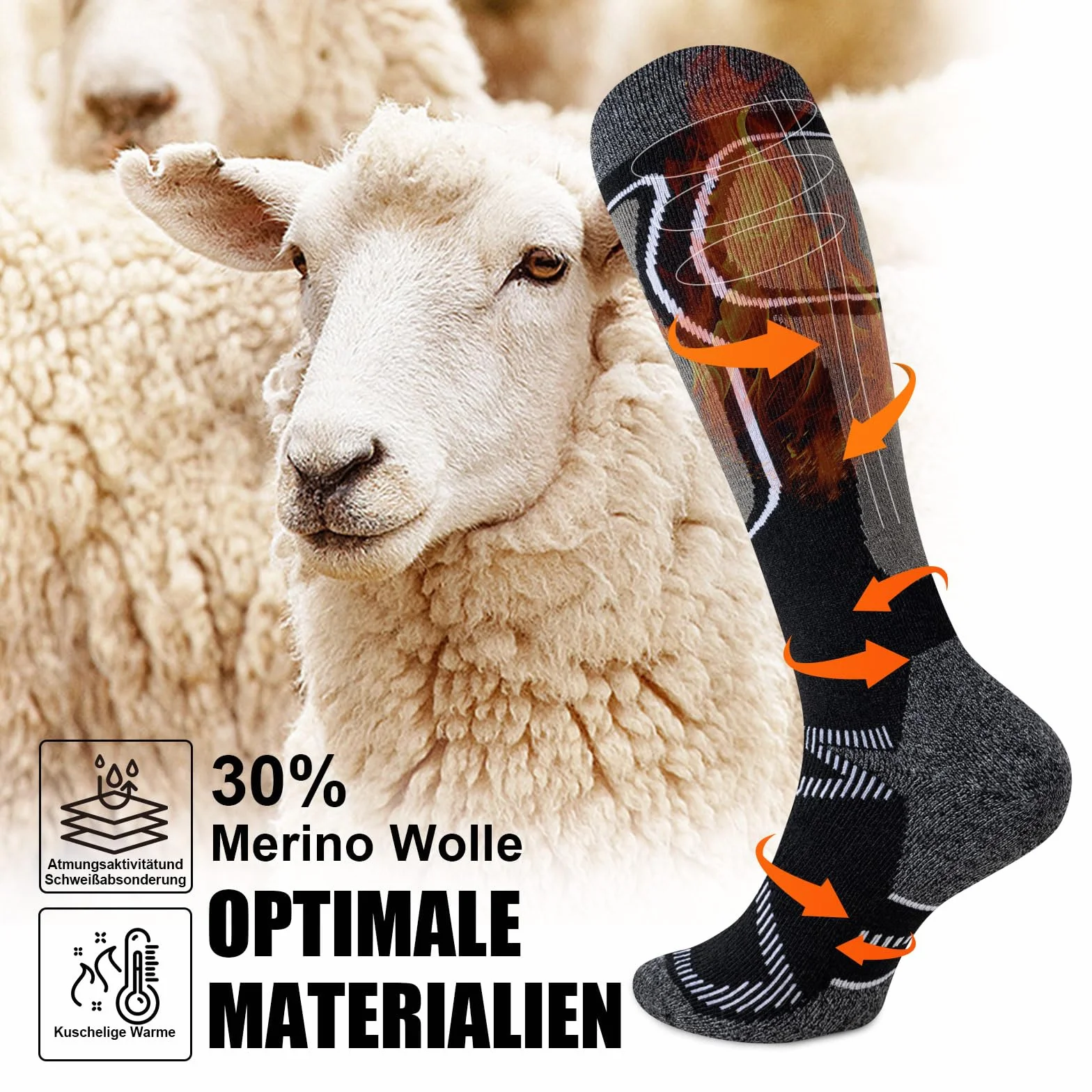 2 Paia Calze da Sci Uomo Donna Lana Merino Invernali, Spesse Termiche Traspiranti, Isolamento Termico Spugna Integrale, Outdoor Trekking