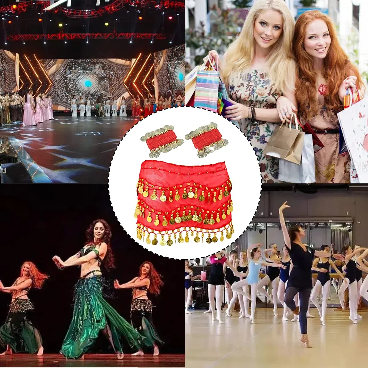 Sciarpa di danza del ventre con braccialetto, 128 monete gonna di danza del ventre cintura avvolgente con braccialetti alla caviglia per danza del ventre, lezioni di zumba o yoga costume da spettacolo