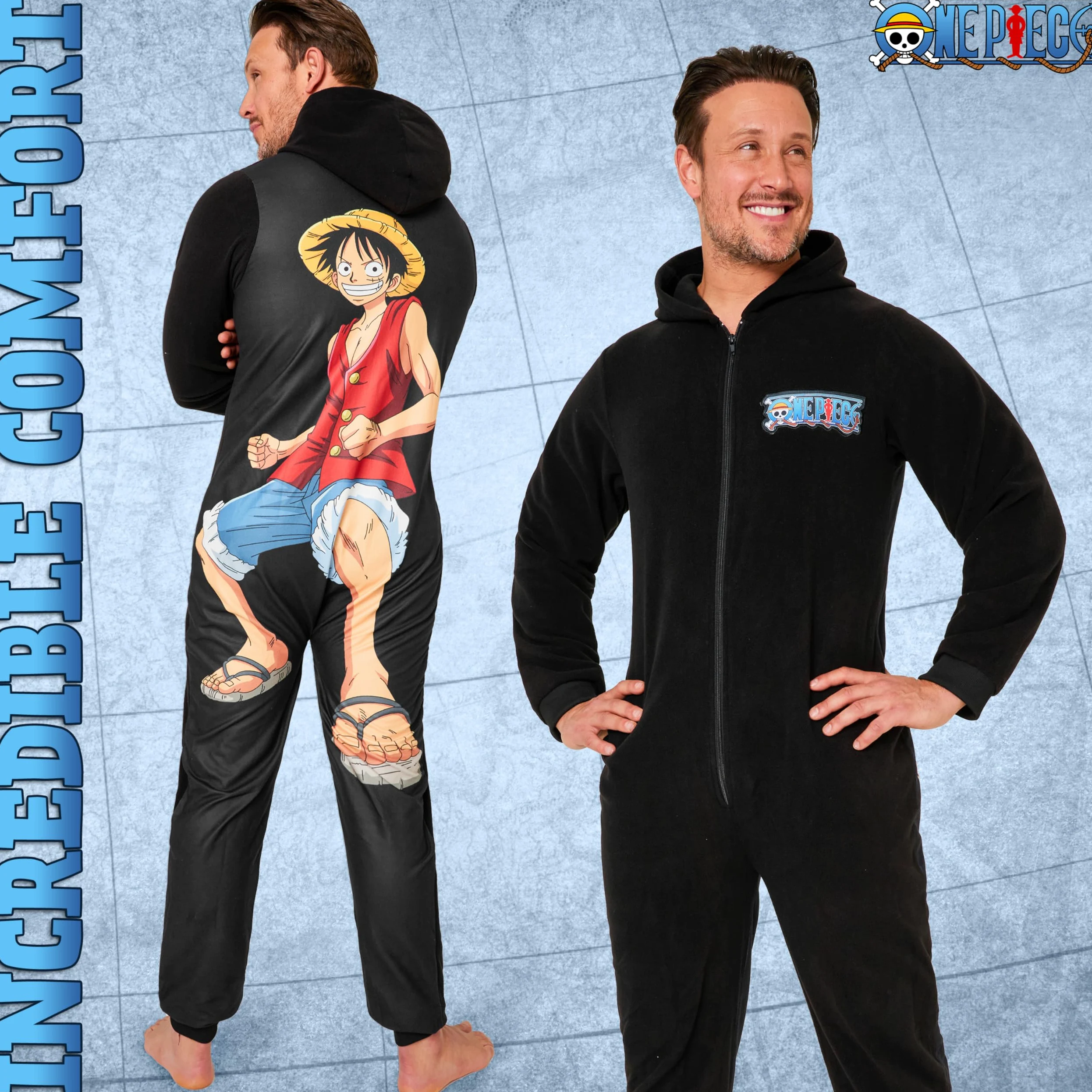 One Piece Pigiama Intero Uomo - Caldo Pigiamone in Pile con Cappuccio S-3XL - Pigiami Invernali Interi Anime Gadget Regalo
