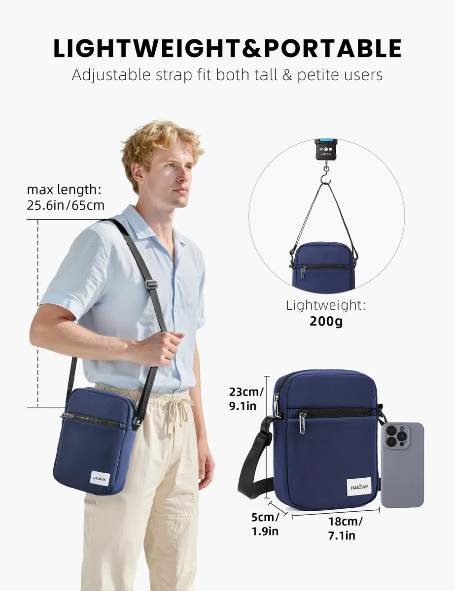 HALOVIE IHIKER3 - Borsa a Tracolla Unisex Antifurto Piccola | Mini Borsello Crossbody Sling Messenger per Uso Quotidiano, Commute, Scuola e Viaggi