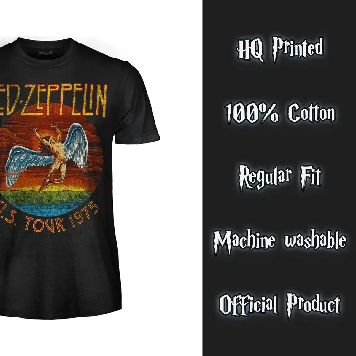 Led Zeppelin T-Shirt U.S. Tour 1975. Maglietta Ufficiale. Band Rock. Maglia Unisex Adulto Ragazzo.