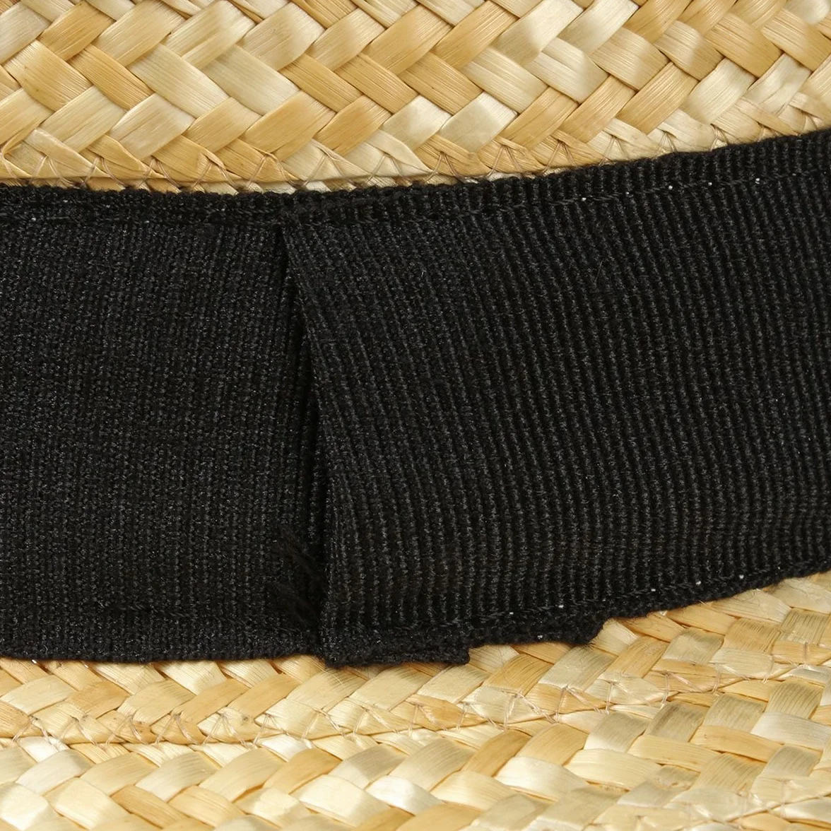 fiebig Cappello da gondoliere Donna e Uomo | Cappello da Sole in 100% Paglia | Boater Made in Italy | Cappello di Paglia per la Primavera e L'Estate | Cappello con Nastro