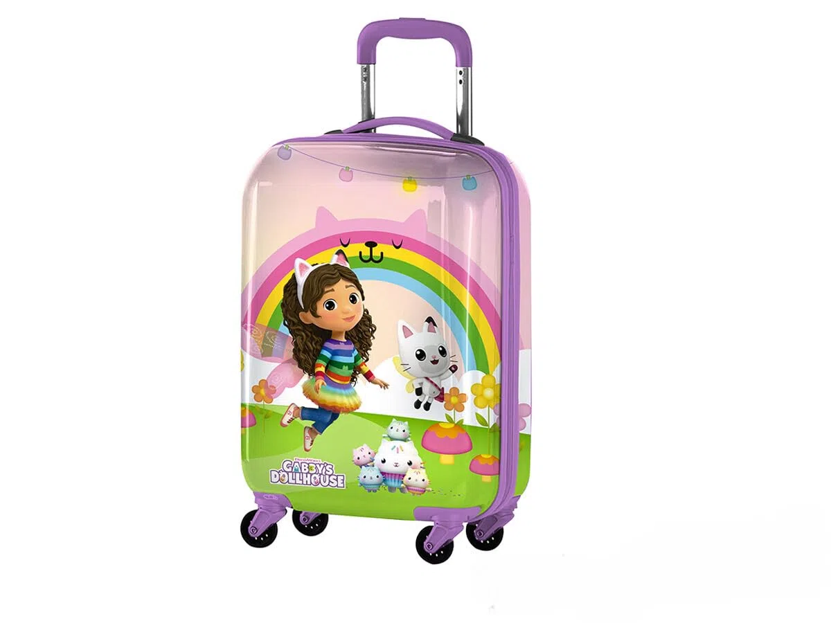 Trolley Rigido Gabby´s Dollhouse Valigia da Viaggio per Bambini, Borsa da Viaggio Resistente in ABS con Manico Regolabile e 4 Ruote Multidirezionali,31 L,34.5x20x51 cm, Multicolor
