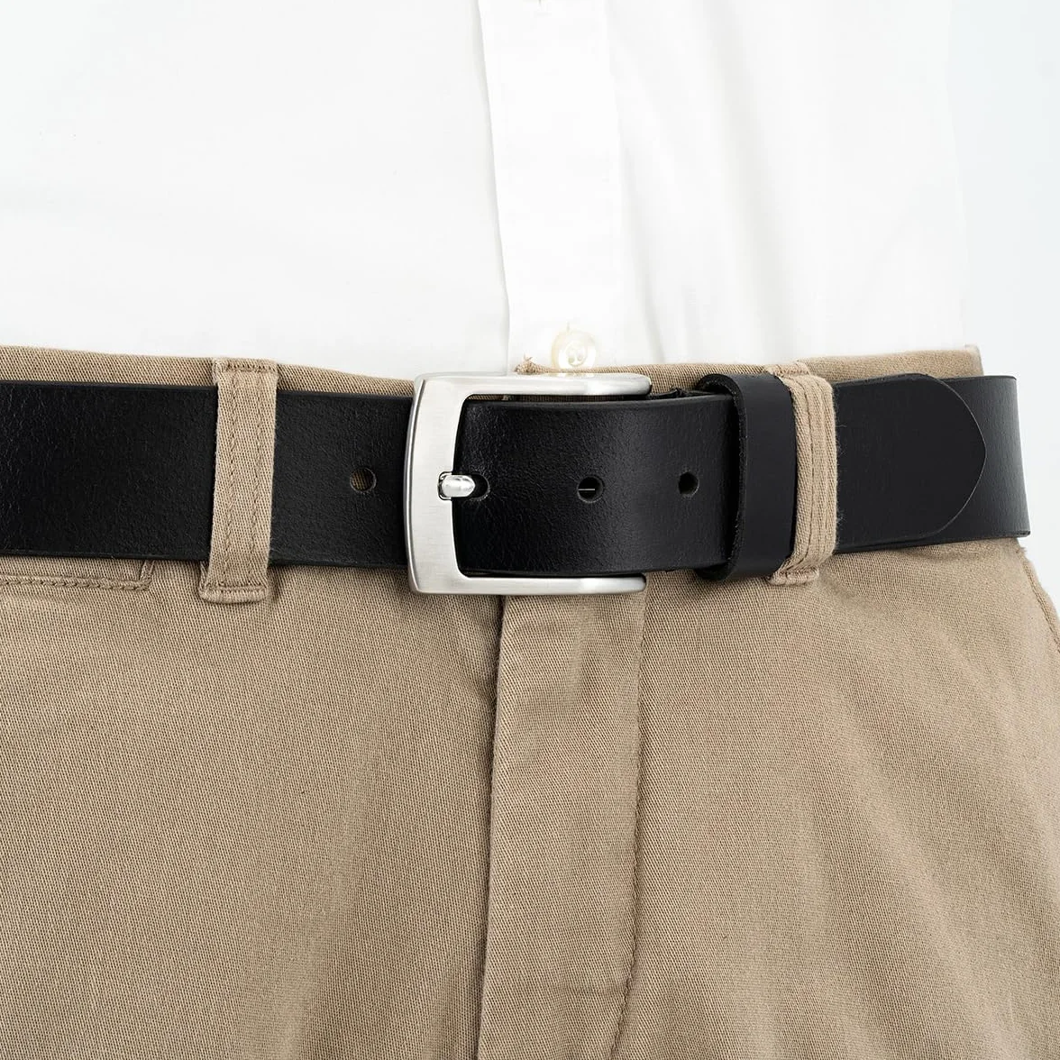 Lindenmann cintura uomo cintura in pelle di bufalo, 40 mm di larghezza e 3,5 mm - 4 mm di spessore, accorciabile, cintura, cintura in pelle, cintura jeans, XL, nero