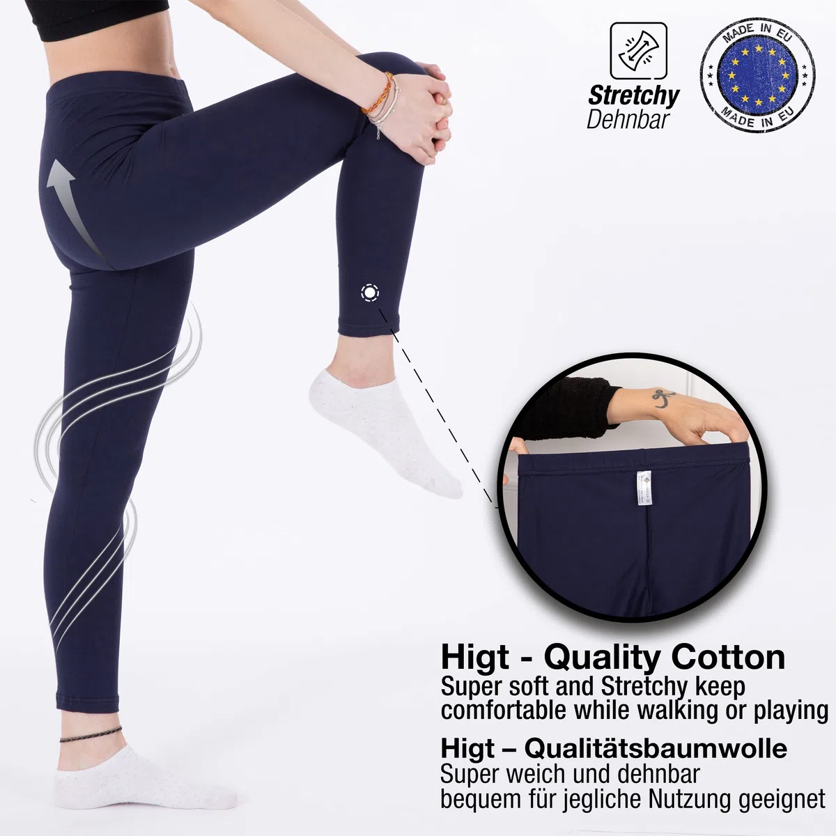 LOREZA® Set di 3 di Leggings per Bambina Pantaloni Lunghi in Cotone Opaco per Il Tempo Libero Elasticizzati per Tutti i Giorni