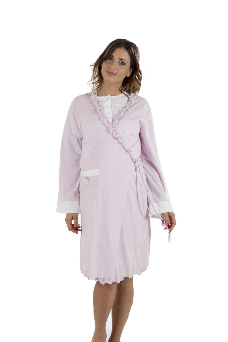 Premamy - Vestaglia da Notte per Premaman, Modello Aperto Davanti, Cotone Jersey, Pre-Post Parto