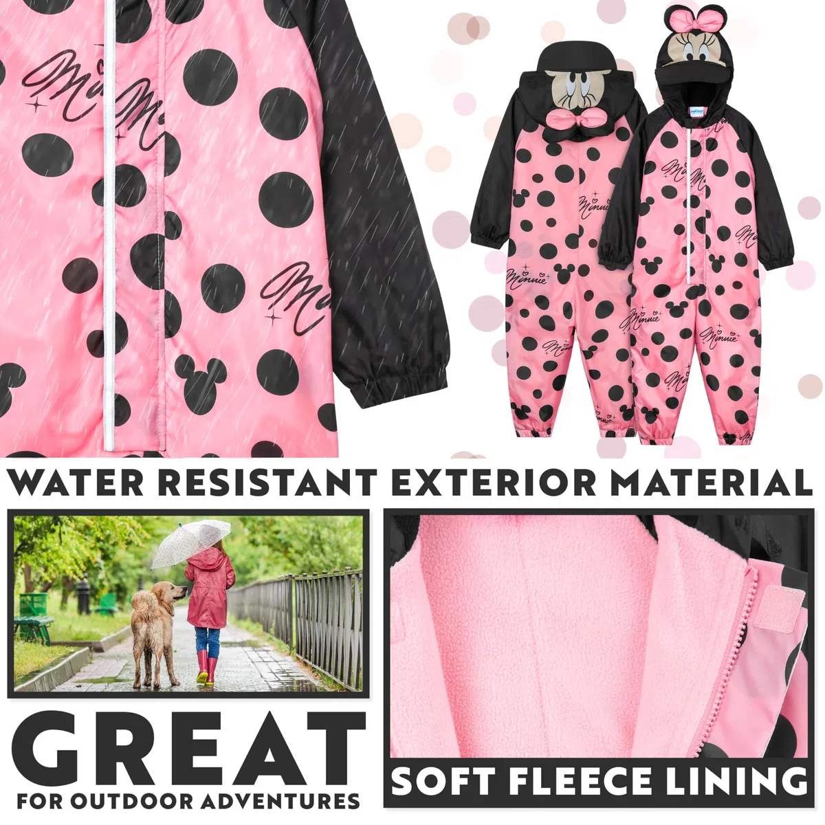 Get Trend Disney Tuta Antipioggia Bambina e Bimba Cappuccio Tuta Impermeabile Fodera in Pile Idea Regalo Ragazza