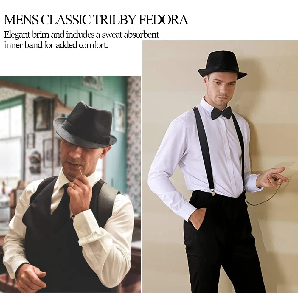 INOGIH Cappello Fedora in Feltro Classico Cappello a Tesa Corta Jazz Trilby Panama per Uomo Donna