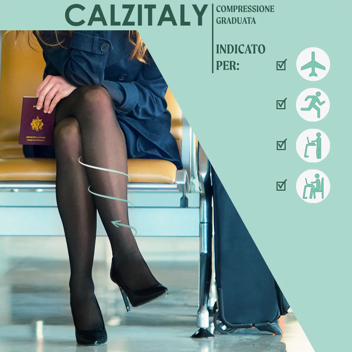 CALZITALY Collant Compressione Graduata Forte Medicali a Punta Aperta 15-21 mm/Hg, Calze Mediche Velate senza Punta, S, M, L, XL | 140 DEN | Made in Italy