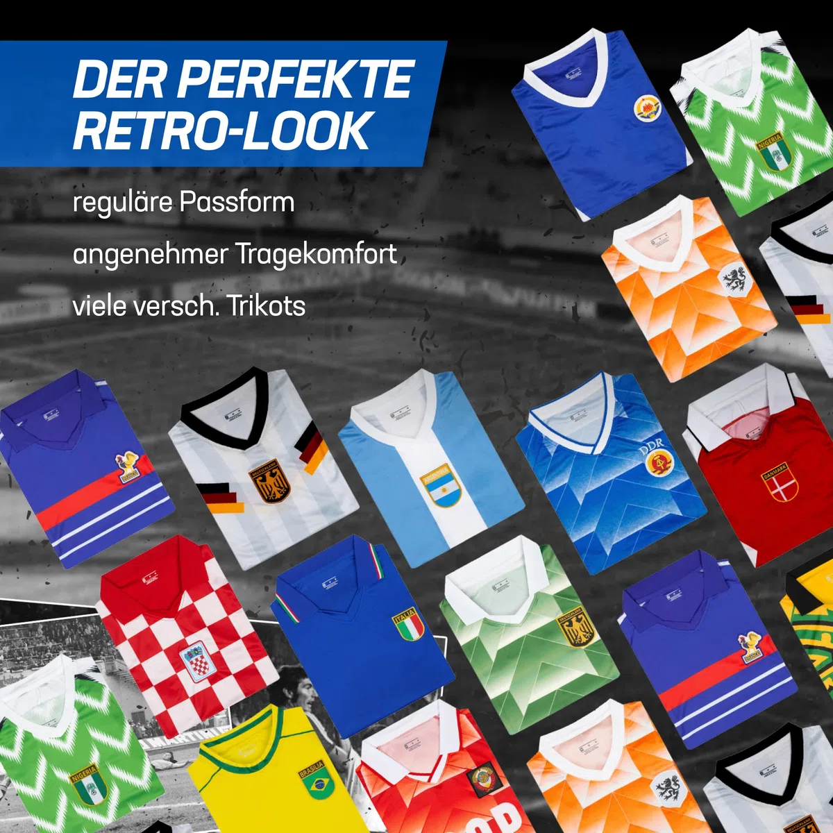 JELEX Retro History - Maglia da uomo, con logo ricamato e maniche corte, design nostalgico per gli appassionati di calcio, ideale per collezionisti