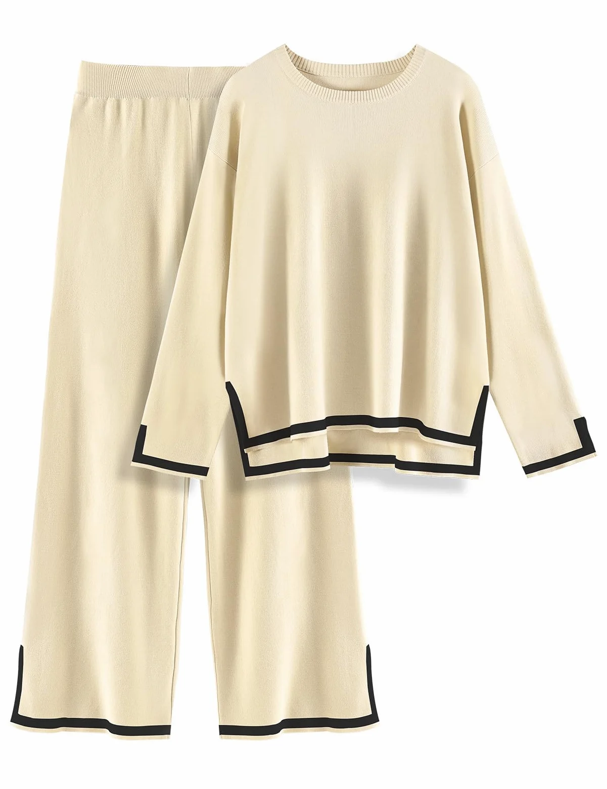 Yuson Girl Tuta Donna Elegante Completo 2 Pezzi Complete Tailleur in Maglia Maniche Lunghe Pullover Top Elastico in Vita Pantaloni a Gamba Larga Set Casa Autunnale Invernale Primavera