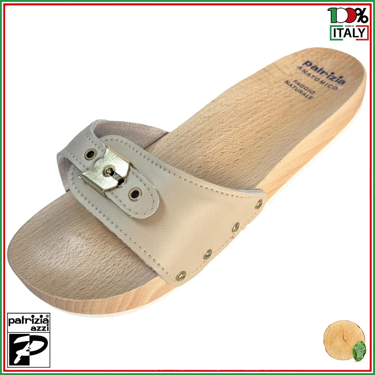 Patrizia Azzi 833 ZOCCOLI IN LEGNO DI FAGGIO CIABATTE UOMO (numeric_46)